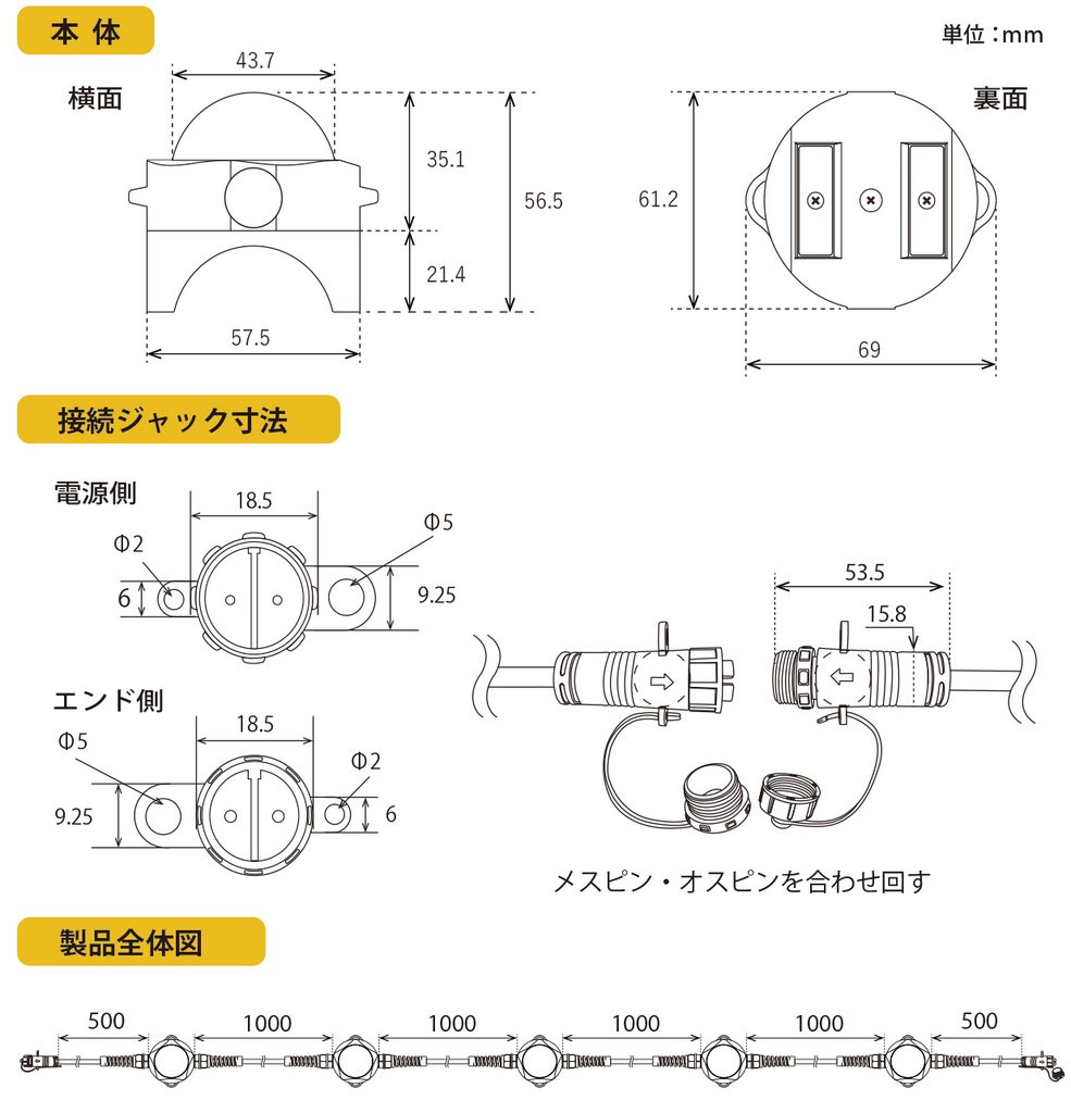 ジャック単管ライト®|仮設用照明は100V直結で使用可能、最大接続150m